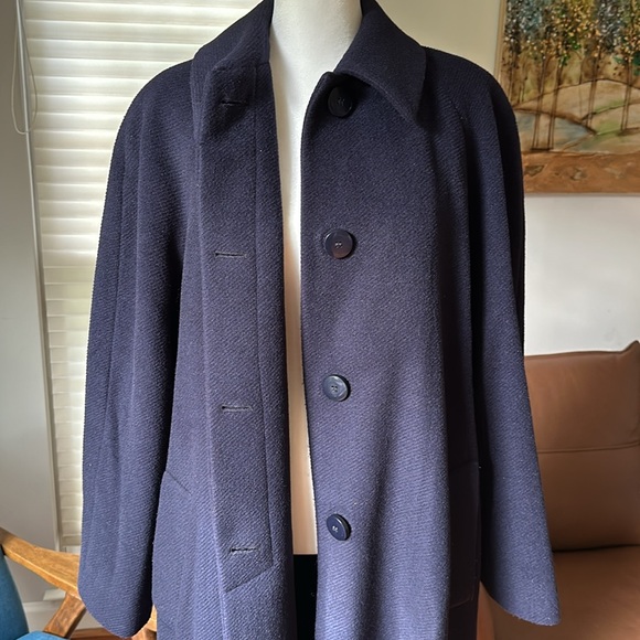 Vintage Accento by Marzotto Women’s/Unisex Long Wool Coat Navy Blue Size 10 - Picture 3 of 11